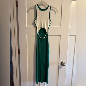 Amazon Green and White Fitted Sleeveless Dress